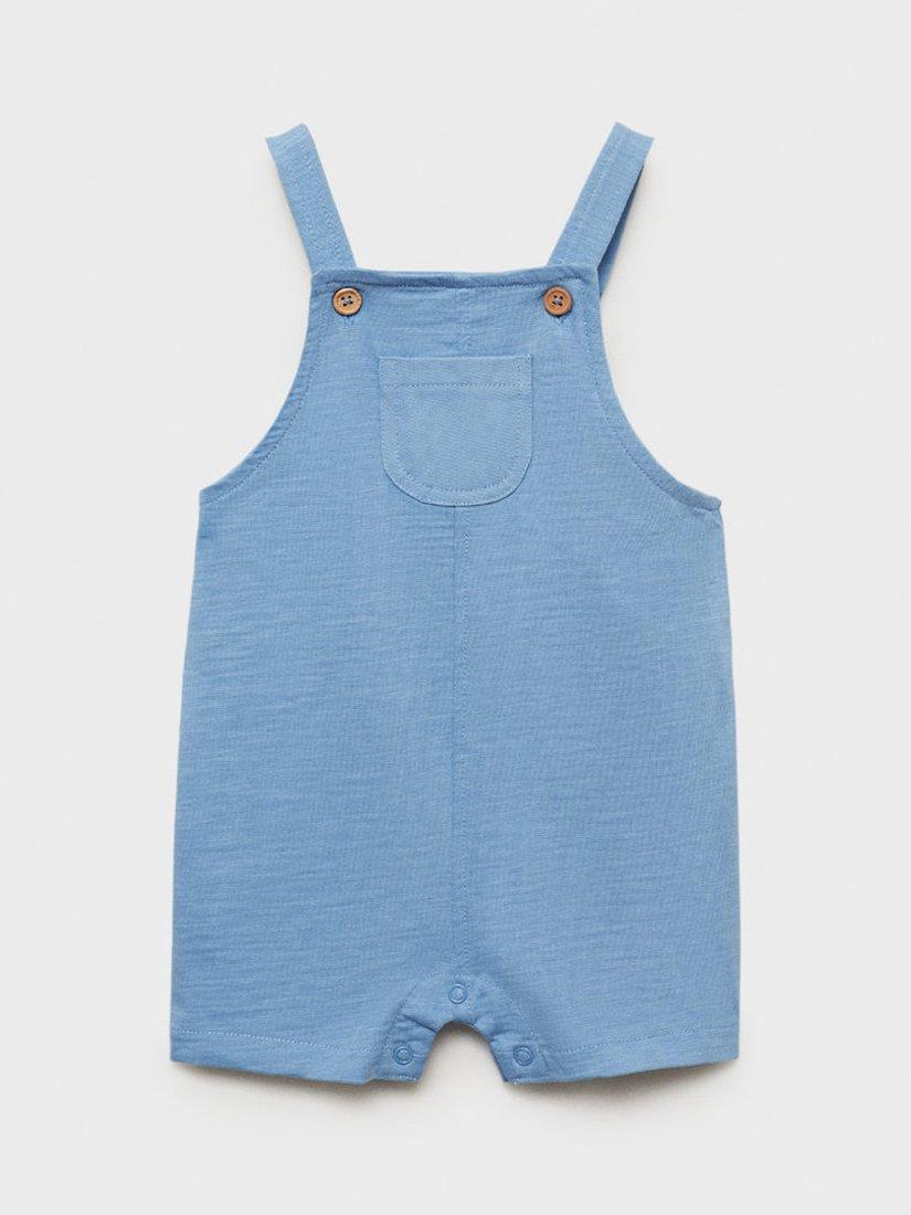 Product image 1 of 4, which shows Mango Izmir Baby Cotton Dungaree, Medium Blue, 1-3 mths