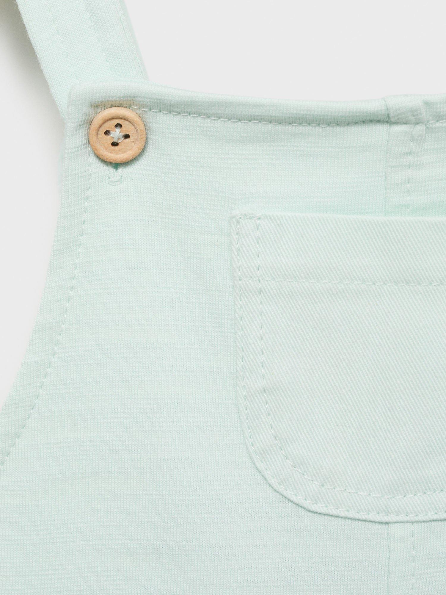 Product image 4 of 4, which shows Mango Izmir Baby Cotton Dungaree, Green, 1-3 mths