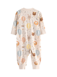 Lindex Baby Cotton Zip Front Animal Print Pyjama Suit, Light Beige