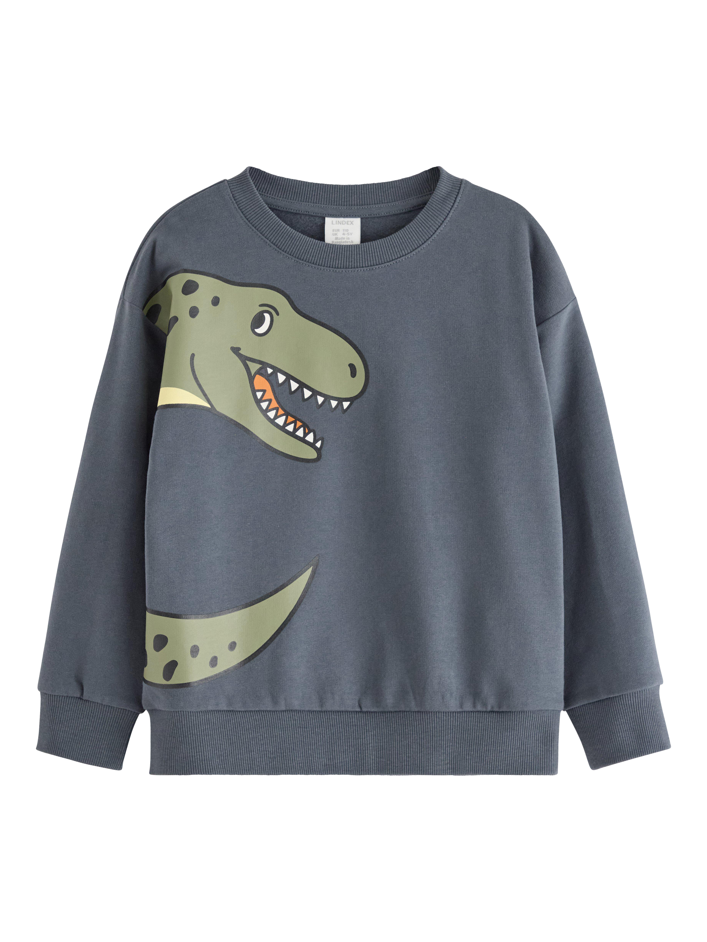 Product image 1 of 2, which shows Lindex Kids' Cotton Blend Dinosaur Sweatshirt, Dark Grey, 5-6 years