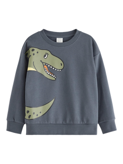 Lindex Kids' Cotton Blend Dinosaur Sweatshirt, Dark Grey, Dark Grey
