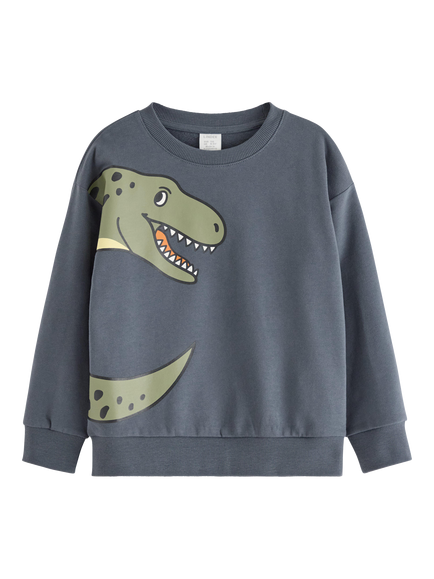 Lindex Kids' Cotton Blend Dinosaur Sweatshirt, Dark Grey, Dark Grey