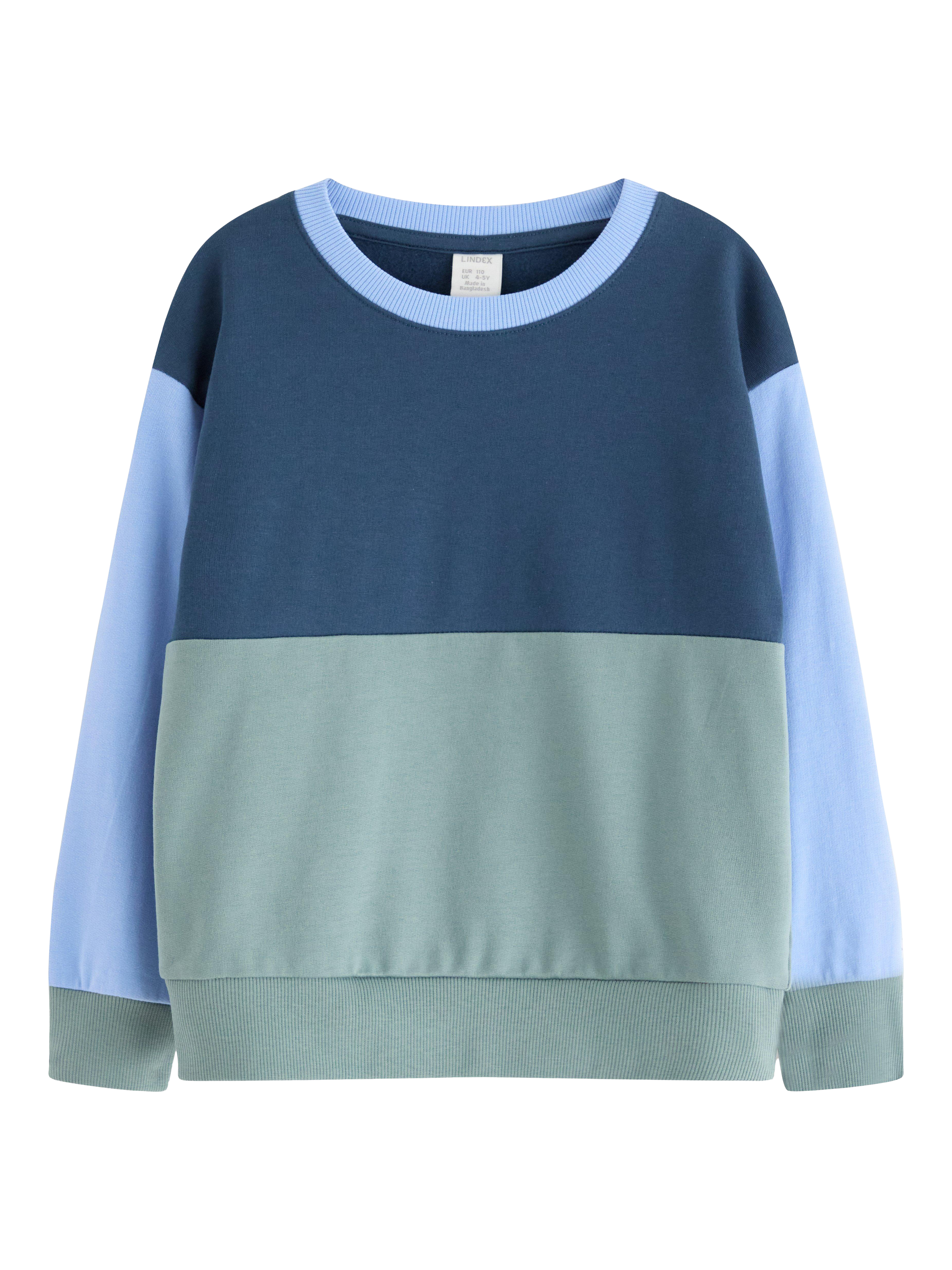 Product image 1 of 3, which shows Lindex Kids' Cotton Colour Block Sweatshirt, Dusty Aqua, 5-6 years