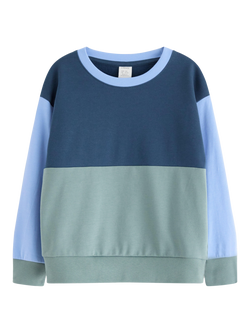 Lindex Kids' Cotton Colour Block Sweatshirt, Dusty Aqua, Dusty Aqua