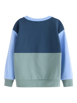 Lindex Kids' Cotton Colour Block Sweatshirt, Dusty Aqua - view 2, Dusty Aqua