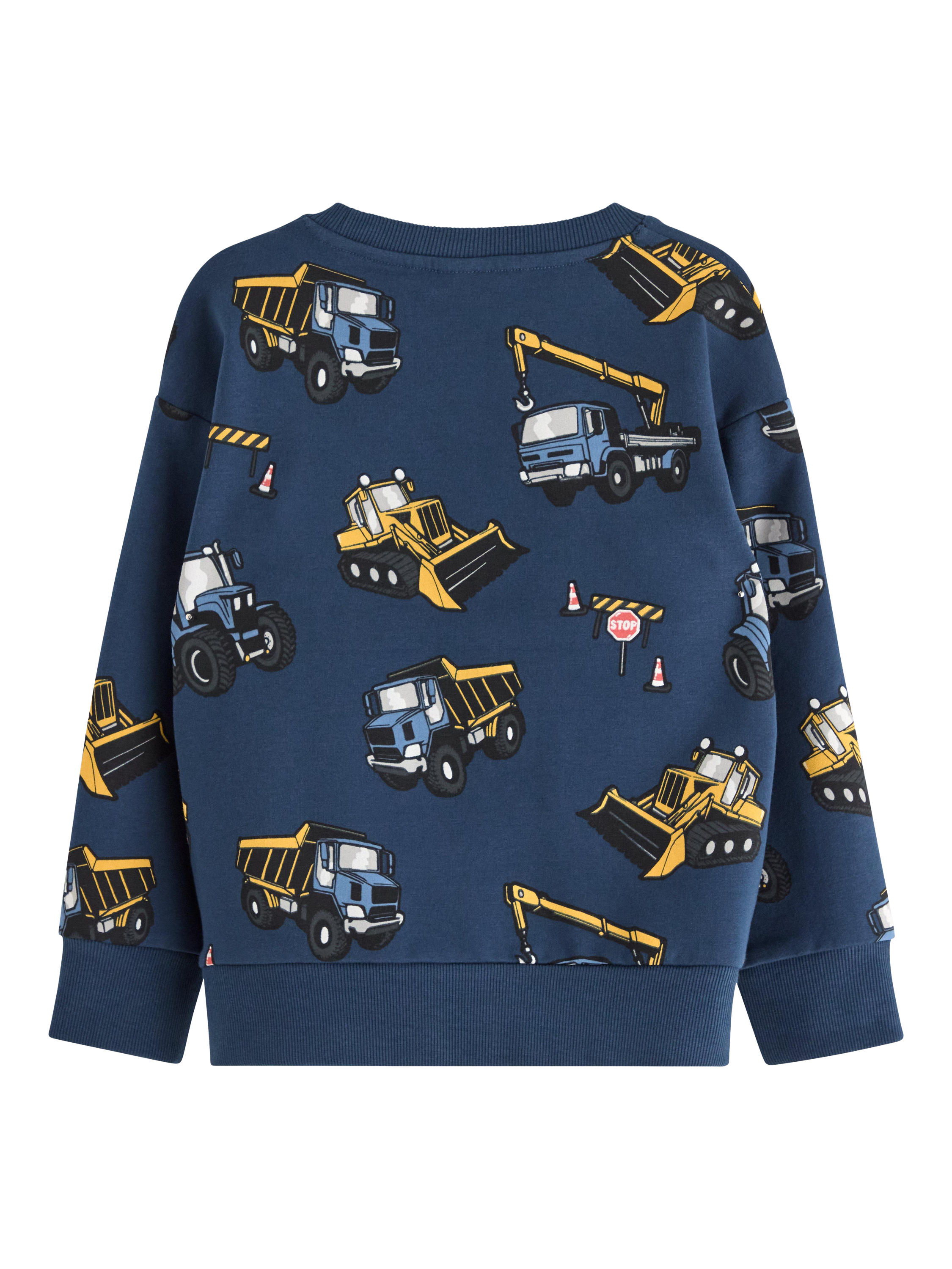 Product image 2 of 3, which shows Lindex Kids' Cotton Relaxed Truck Print Sweatshirt, Dark Blue, 18-24 months