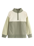 Lindex Kids' Cotton Half Zip Colour Block Sweatshirt, Light Dusty Khaki