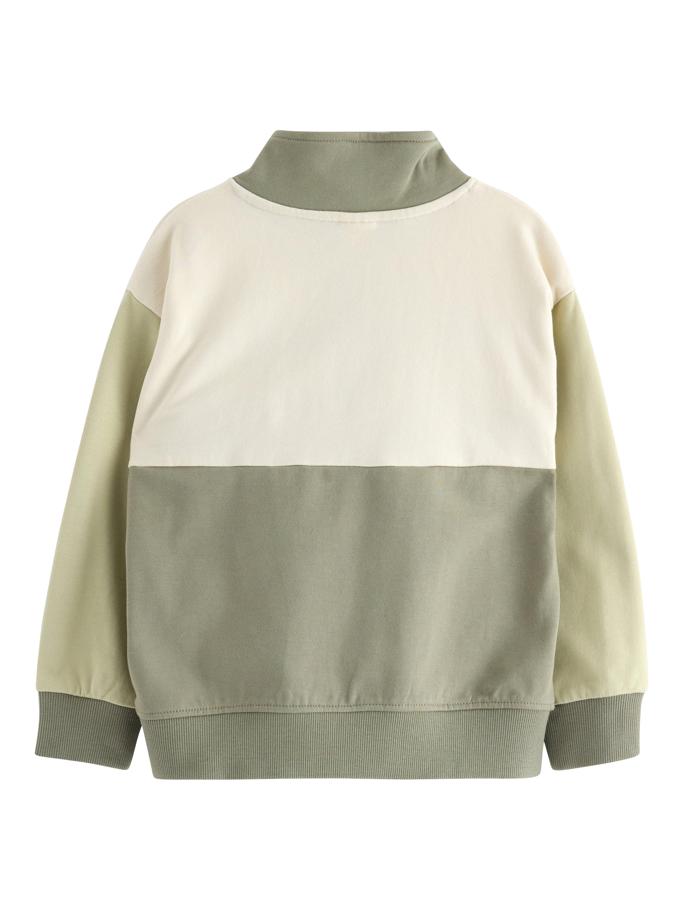Product image 2 of 3, which shows Lindex Kids' Cotton Half Zip Colour Block Sweatshirt, Light Dusty Khaki, 9-10 years