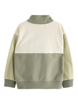 Lindex Kids' Cotton Half Zip Colour Block Sweatshirt, Light Dusty Khaki - view 2, Light Dusty Khaki
