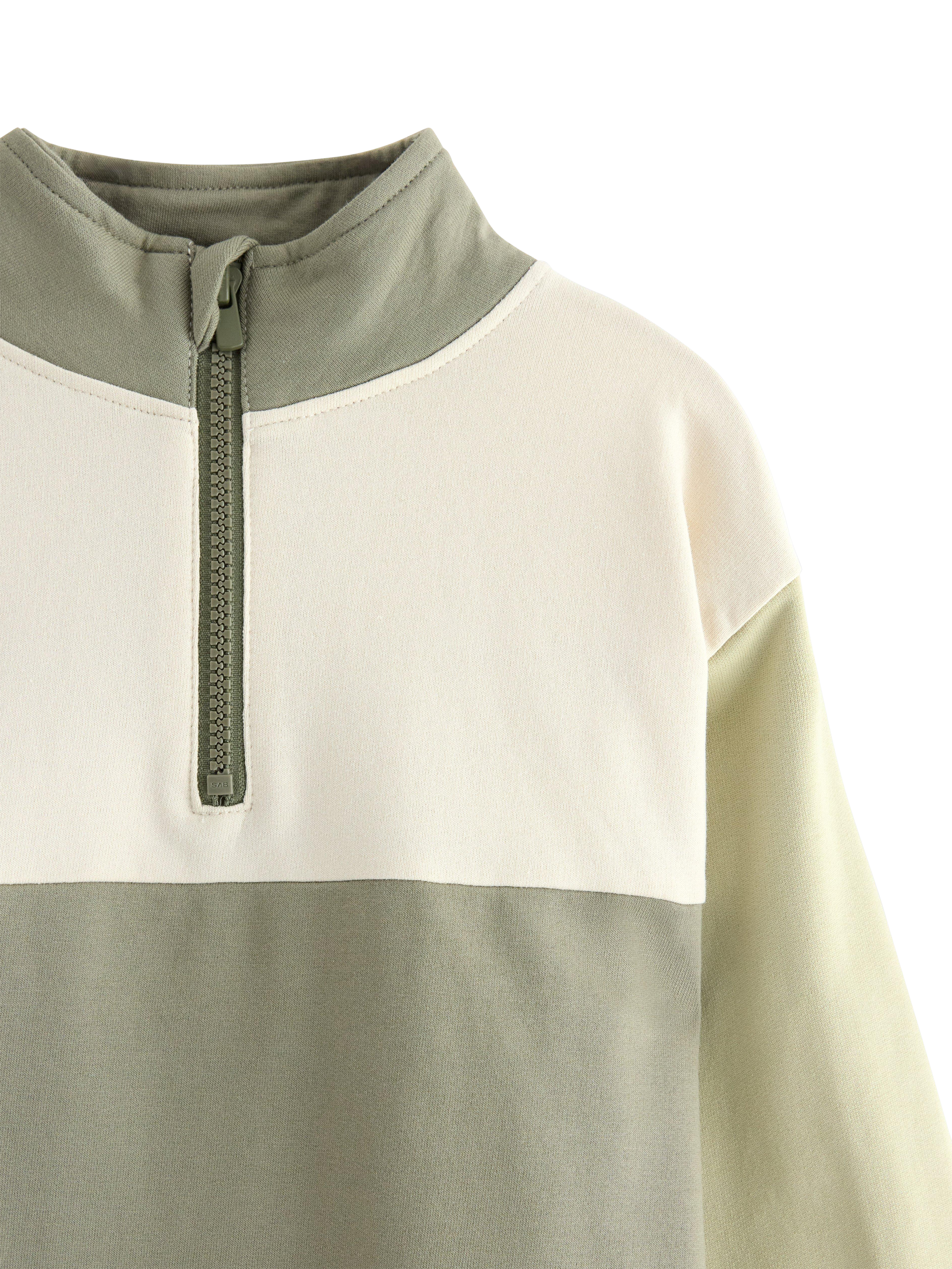 Product image 3 of 3, which shows Lindex Kids' Cotton Half Zip Colour Block Sweatshirt, Light Dusty Khaki, 9-10 years