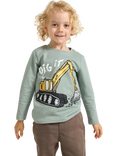 Lindex Kids' Cotton Dig It Long Sleeve Top, Light Dusty Green