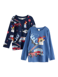 Lindex Kids' Cotton Graphic Long Sleeve Top, Pack of 2, Light Dusty Blue/Multi