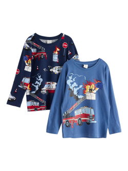 Lindex Kids' Cotton Graphic Long Sleeve Top, Pack of 2, Light Dusty Blue/Multi, Light Dusty Blue/Multi