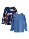 Lindex Kids' Cotton Graphic Long Sleeve Top, Pack of 2, Light Dusty Blue/Multi