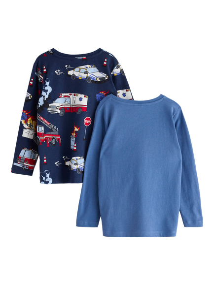 Lindex Kids' Cotton Graphic Long Sleeve Top, Pack of 2, Light Dusty Blue/Multi - view 2, Light Dusty Blue/Multi