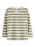 Lindex Kids' Cotton Stripe Long Sleeve Top, Light Dusty Green