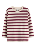 Lindex Kids' Cotton Stripe Long Sleeve Top, Dk Dusty Red