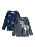 Lindex Kids' Cotton Dinosaur Long Sleeve Top, Pack of 2, Dark Grey