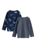 Lindex Kids' Cotton Dinosaur Long Sleeve Top, Pack of 2, Dark Grey