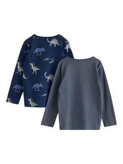 Lindex Kids' Cotton Dinosaur Long Sleeve Top, Pack of 2, Dark Grey - view 2, Dark Grey