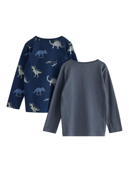 Lindex Kids' Cotton Dinosaur Long Sleeve Top, Pack of 2, Dark Grey - view 2, Dark Grey