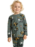 Lindex Kids' Cotton Construction Print Long Sleeve Top, Dusty Green