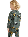 Lindex Kids' Cotton Construction Print Long Sleeve Top, Dusty Green