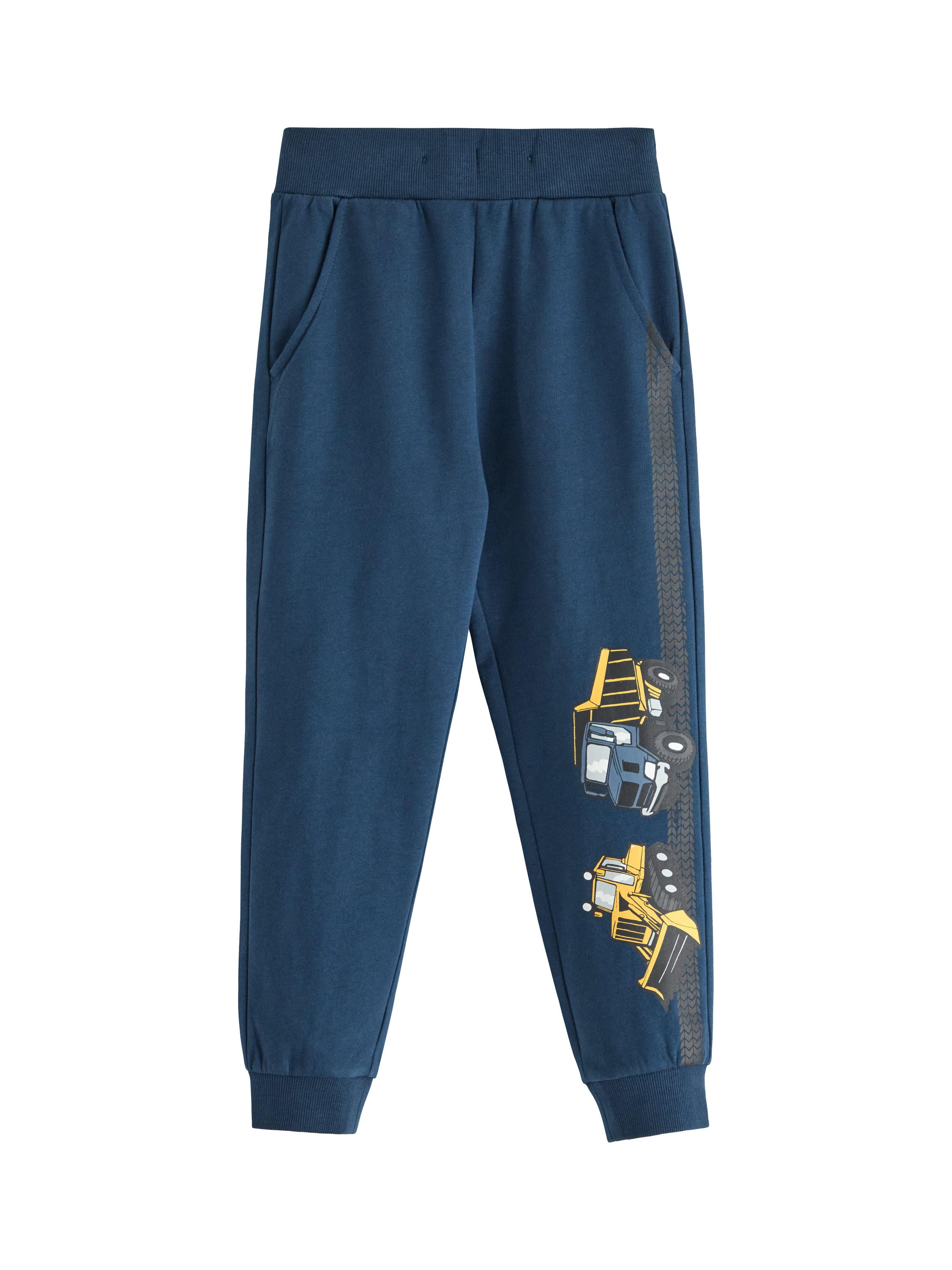 Product image 1 of 3, which shows Lindex Kids' Brushed Cotton Construction Joggers, Dark Blue, 18-24 months