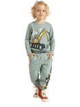 Lindex Kids' Cotton Brushed Printed Jogging Bottoms, Dusty Green