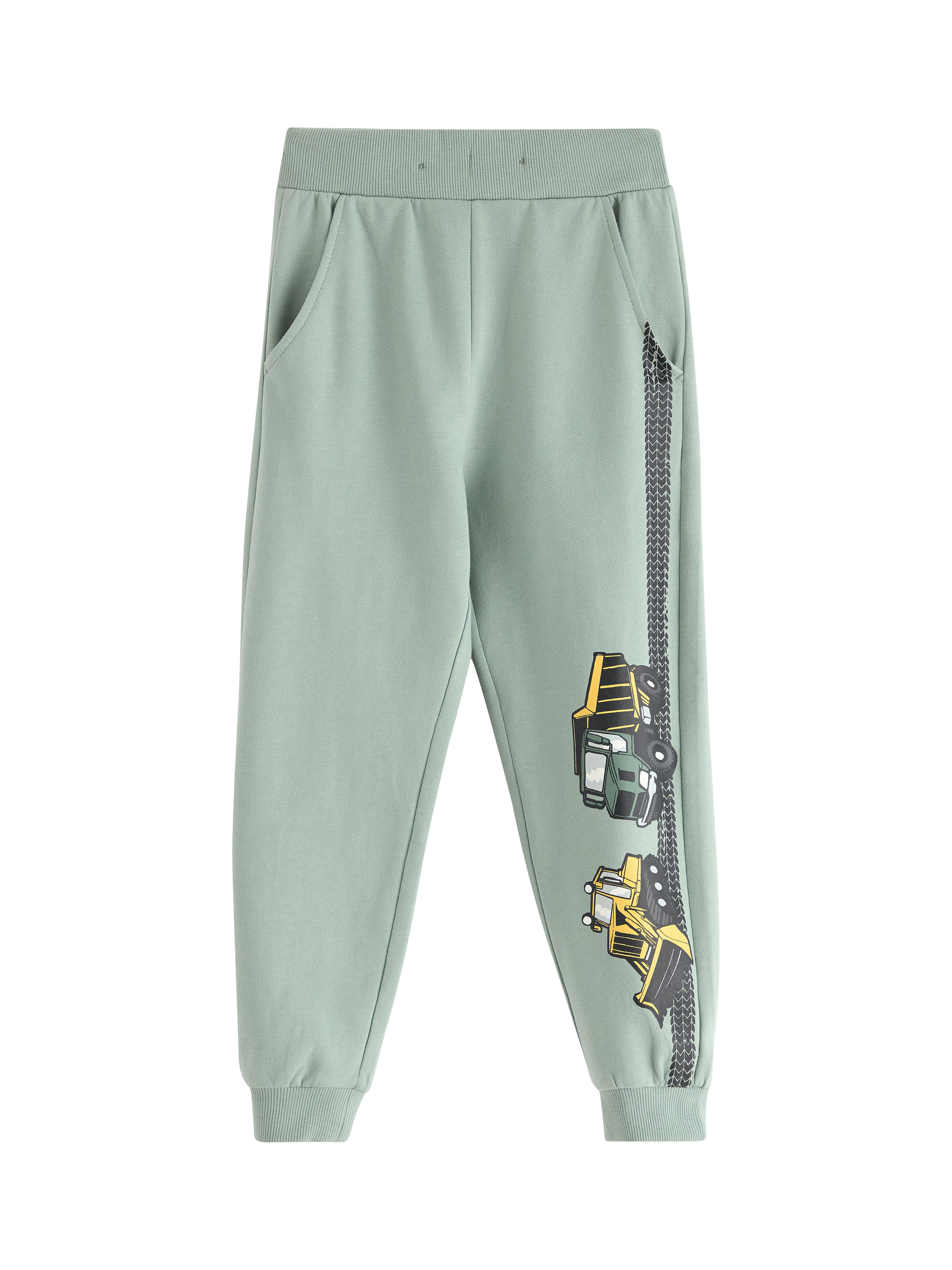 Product image 4 of 6, which shows Lindex Kids' Cotton Brushed Printed Jogging Bottoms, Dusty Green, 18-24 months