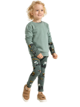 Lindex Kids' Cotton Brushed Truck Print Leggings, Dusty Green