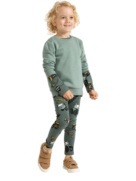 Lindex Kids' Cotton Brushed Truck Print Leggings, Dusty Green, Dusty Green
