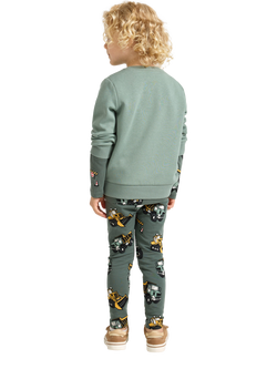 Lindex Kids' Cotton Brushed Truck Print Leggings, Dusty Green - view 2, Dusty Green