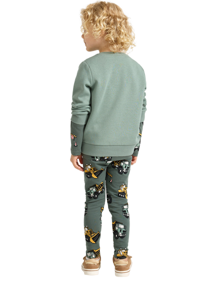 Lindex Kids' Cotton Brushed Truck Print Leggings, Dusty Green - view 2, Dusty Green