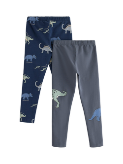 Lindex Kids' Cotton Dinosaur Print Leggings, Pack of 2, Dark Grey - view 2, Dark Grey
