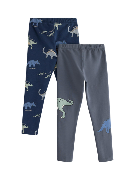 Lindex Kids' Cotton Dinosaur Print Leggings, Pack of 2, Dark Grey - view 2, Dark Grey