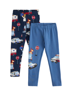 Lindex Kids' Cotton Leggings, Pack of 2, Light Dusty Blue, Light Dusty Blue