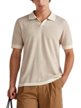Benetton Striped Regular Fit Buttonless Short Sleeve Polo Shirt, Beige