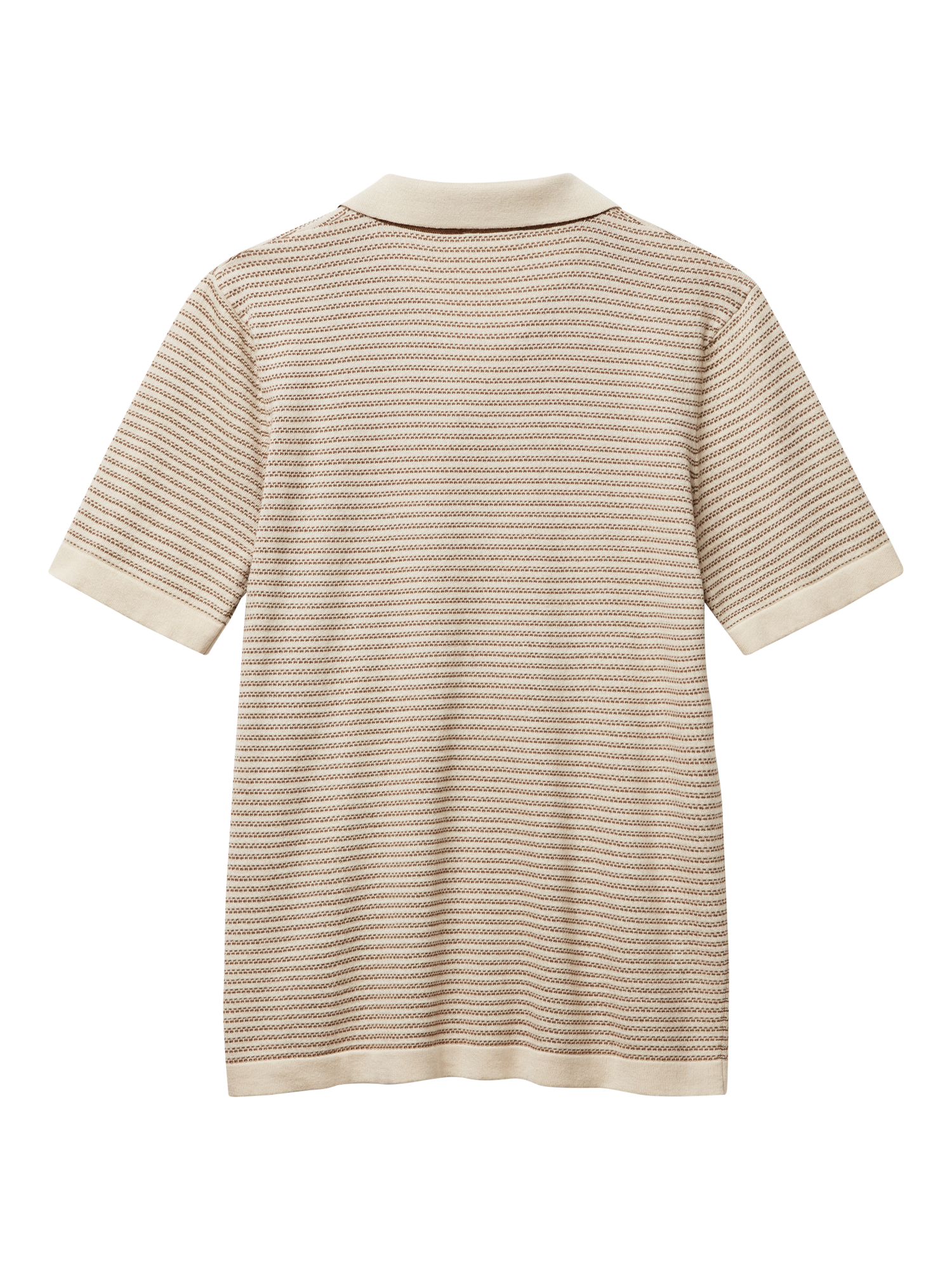Product image 5 of 6, which shows Benetton Striped Regular Fit Buttonless Short Sleeve Polo Shirt, Beige, M