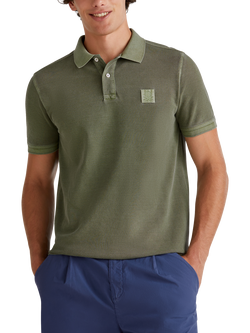 Benetton Cotton Regular Fit Short Sleeve Piqué Polo Shirt, Dark Military Green