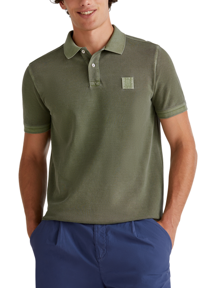 Benetton Cotton Regular Fit Short Sleeve Piqué Polo Shirt, Dark Military Green