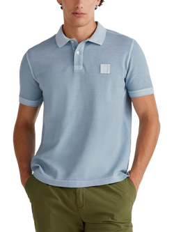 Benetton Cotton Regular Fit Short Sleeve Piqué Polo Shirt, Light Blue