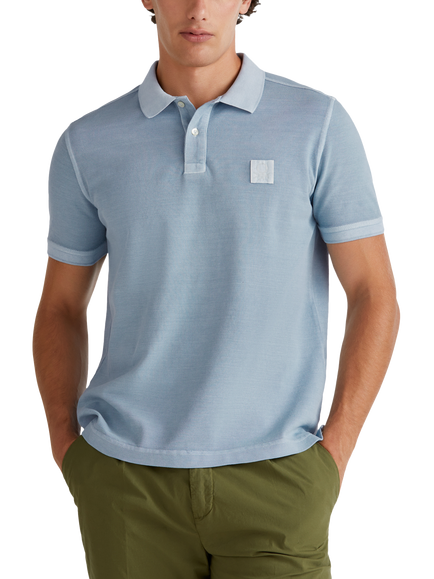 Benetton Cotton Regular Fit Short Sleeve Piqué Polo Shirt, Light Blue