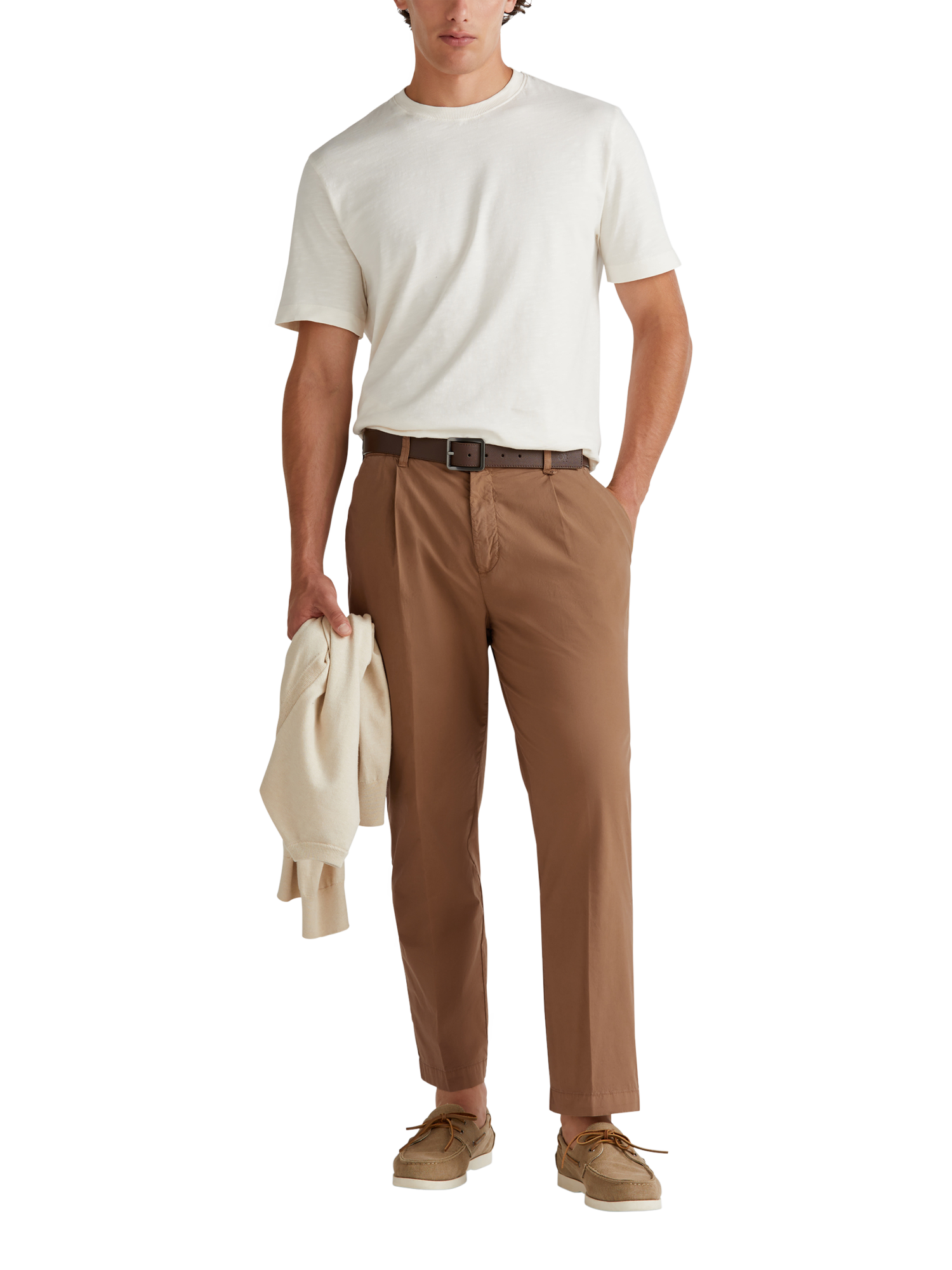 Product image 3 of 5, which shows Benetton Straight Fit Cotton Blend Trousers, Mid Brown, 30R