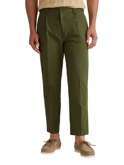 Benetton Straight Fit Cotton Blend Trousers, Mid Green