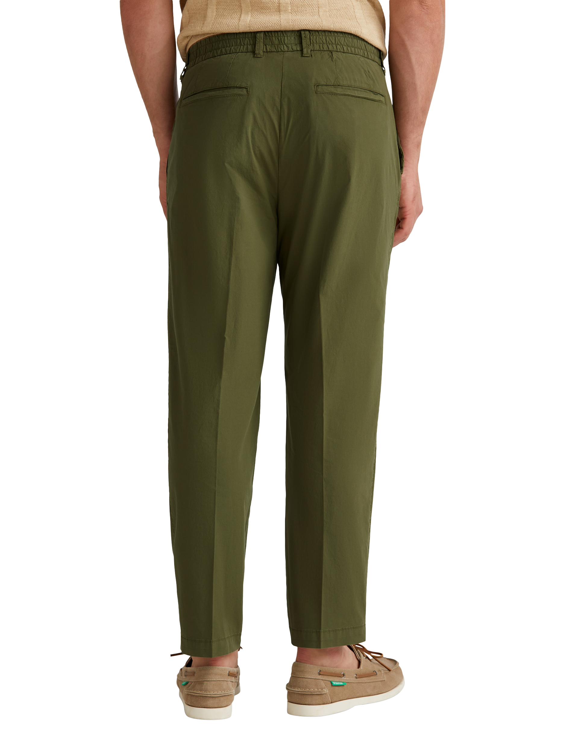 Product image 2 of 5, which shows Benetton Straight Fit Cotton Blend Trousers, Mid Green, 30R