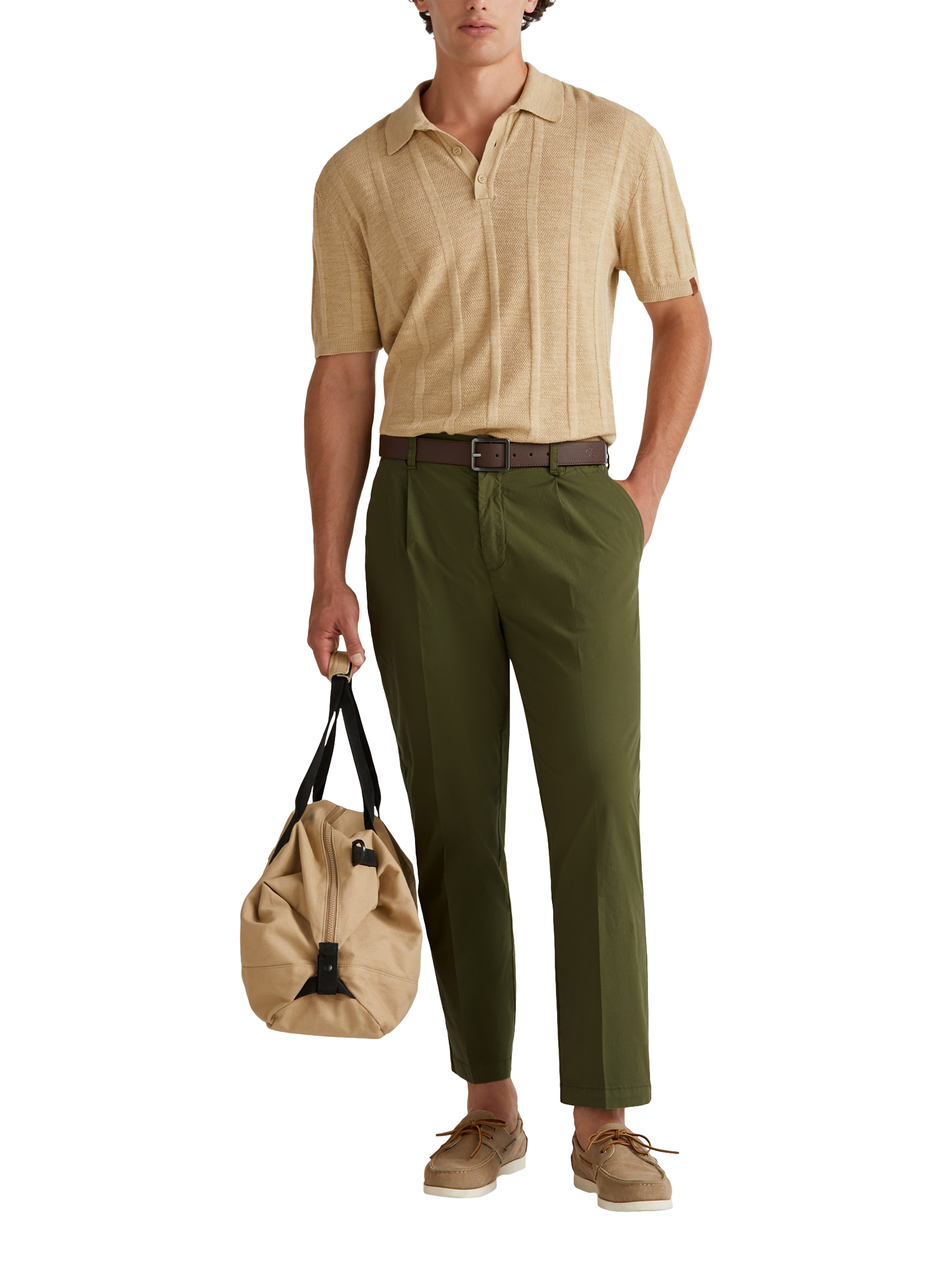 Product image 3 of 5, which shows Benetton Straight Fit Cotton Blend Trousers, Mid Green, 30R