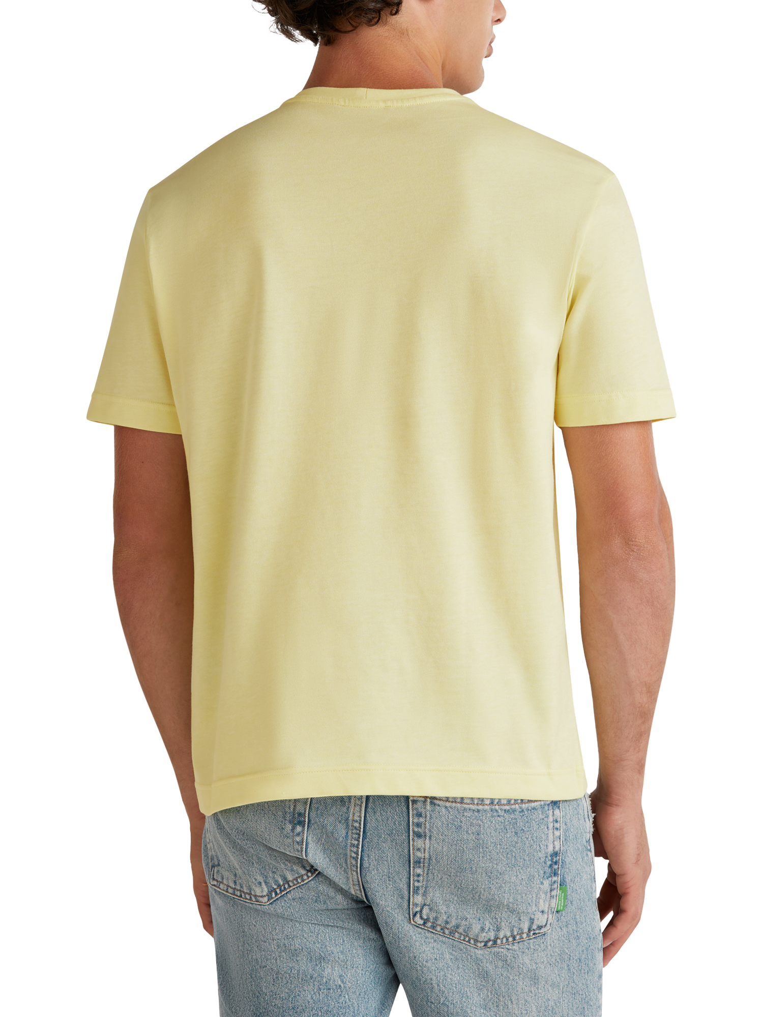 Product image 2 of 4, which shows Benetton Cotton Regular Fit Oxford Piquet Short Sleeve T-Shirt, Yellow, M