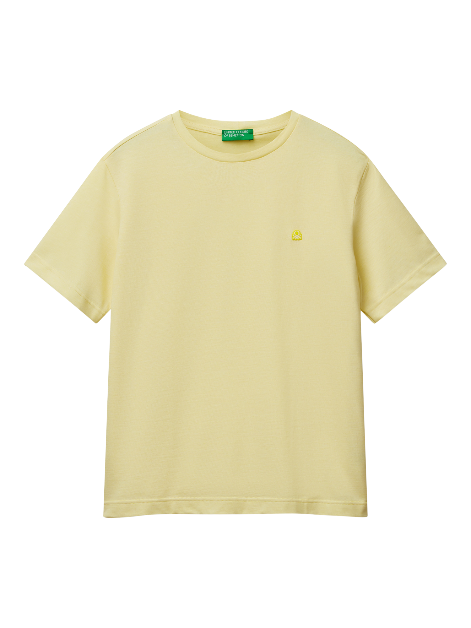 Product image 3 of 4, which shows Benetton Cotton Regular Fit Oxford Piquet Short Sleeve T-Shirt, Yellow, M