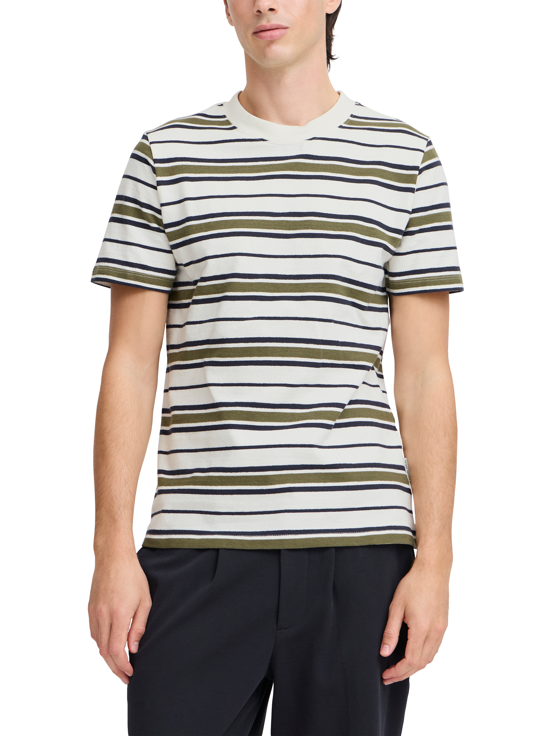 Product image 1 of 7, which shows Casual Friday Frankie Cotton Regular Fit Short Sleeve Stripe T-Shirt, Green/Multi, S